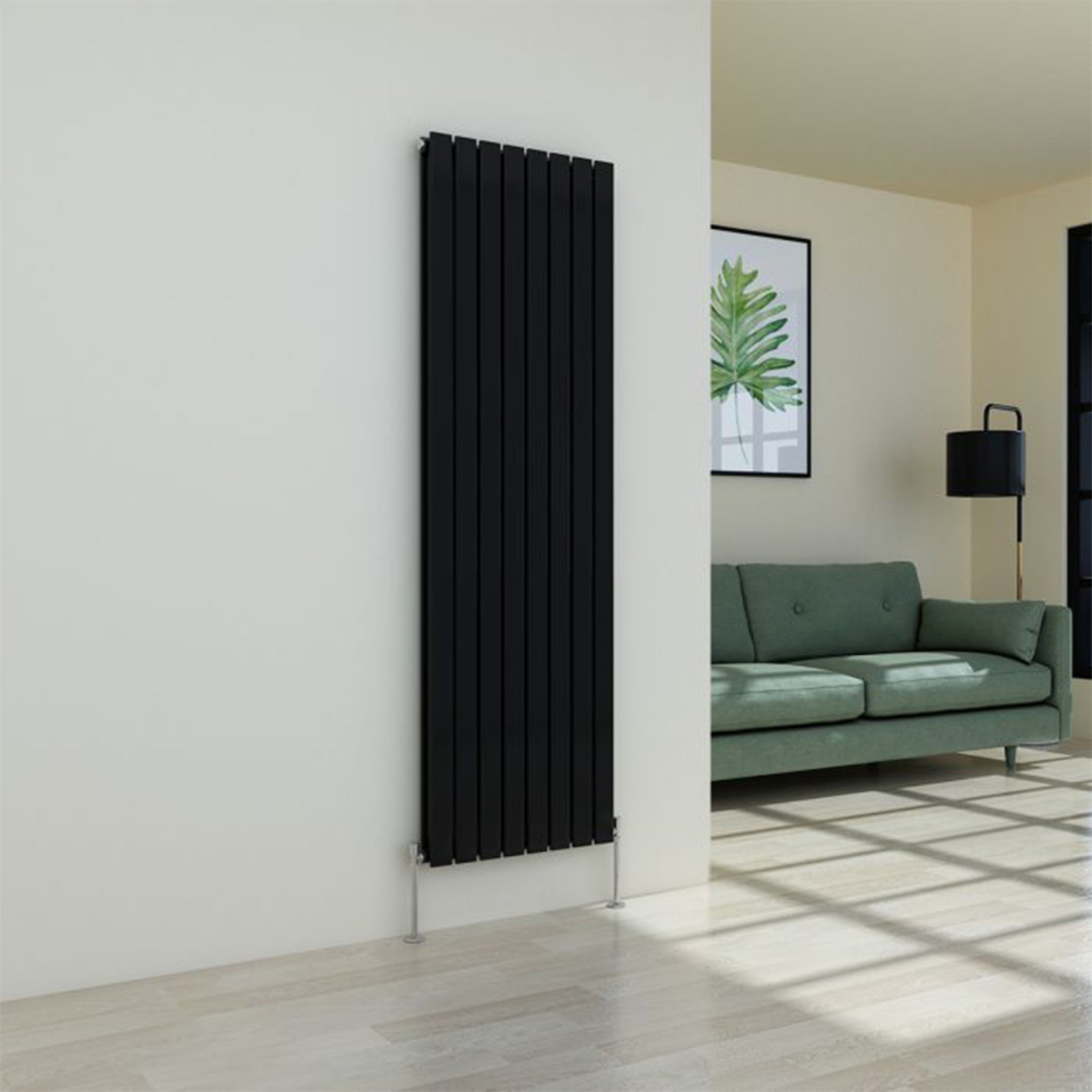 Flat Panel Double Vertical Radiator Matt Black - C032
