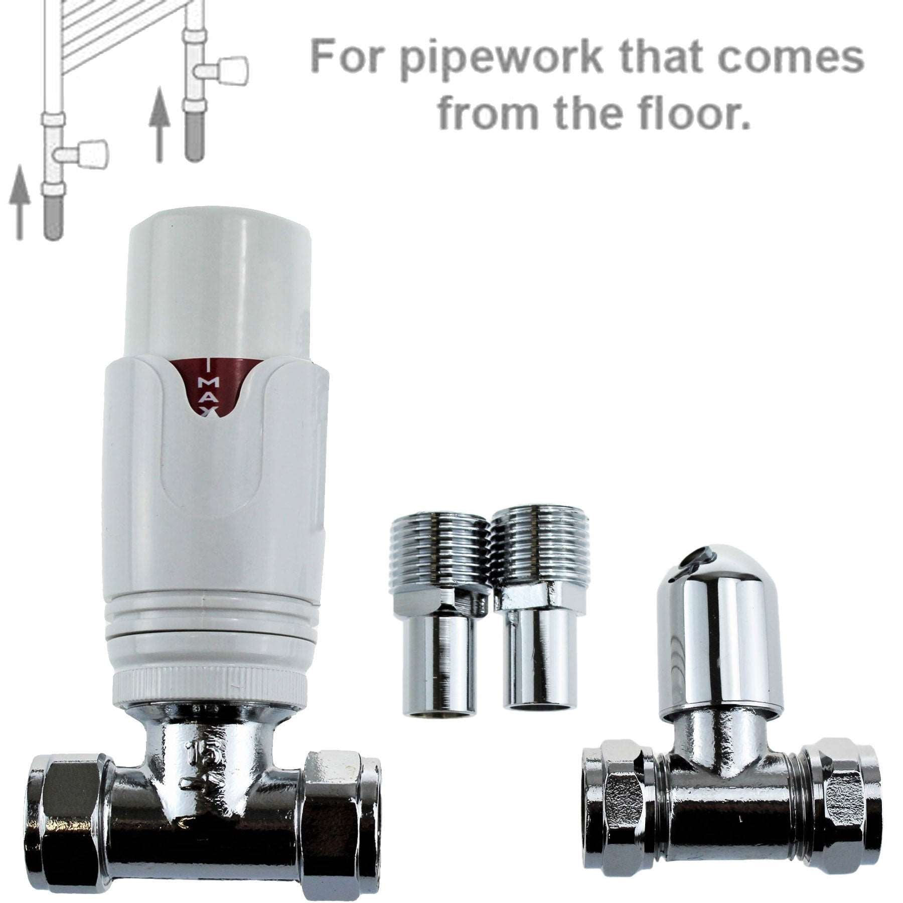 Lynwoodhome Straight Premium TRV Valve + Lockshield Straight White C014 Lynwoodhome