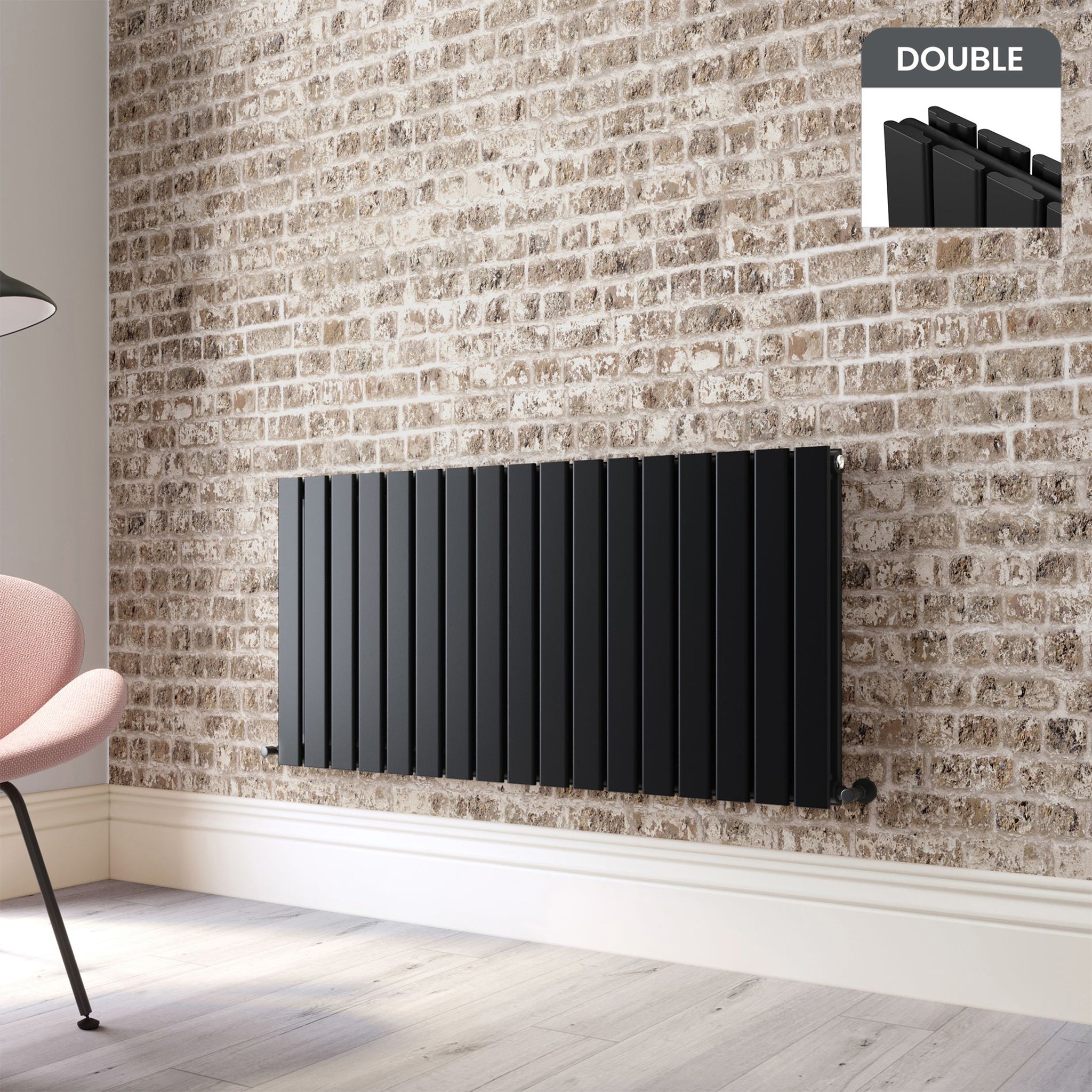 horizontal double panel matt black radiator