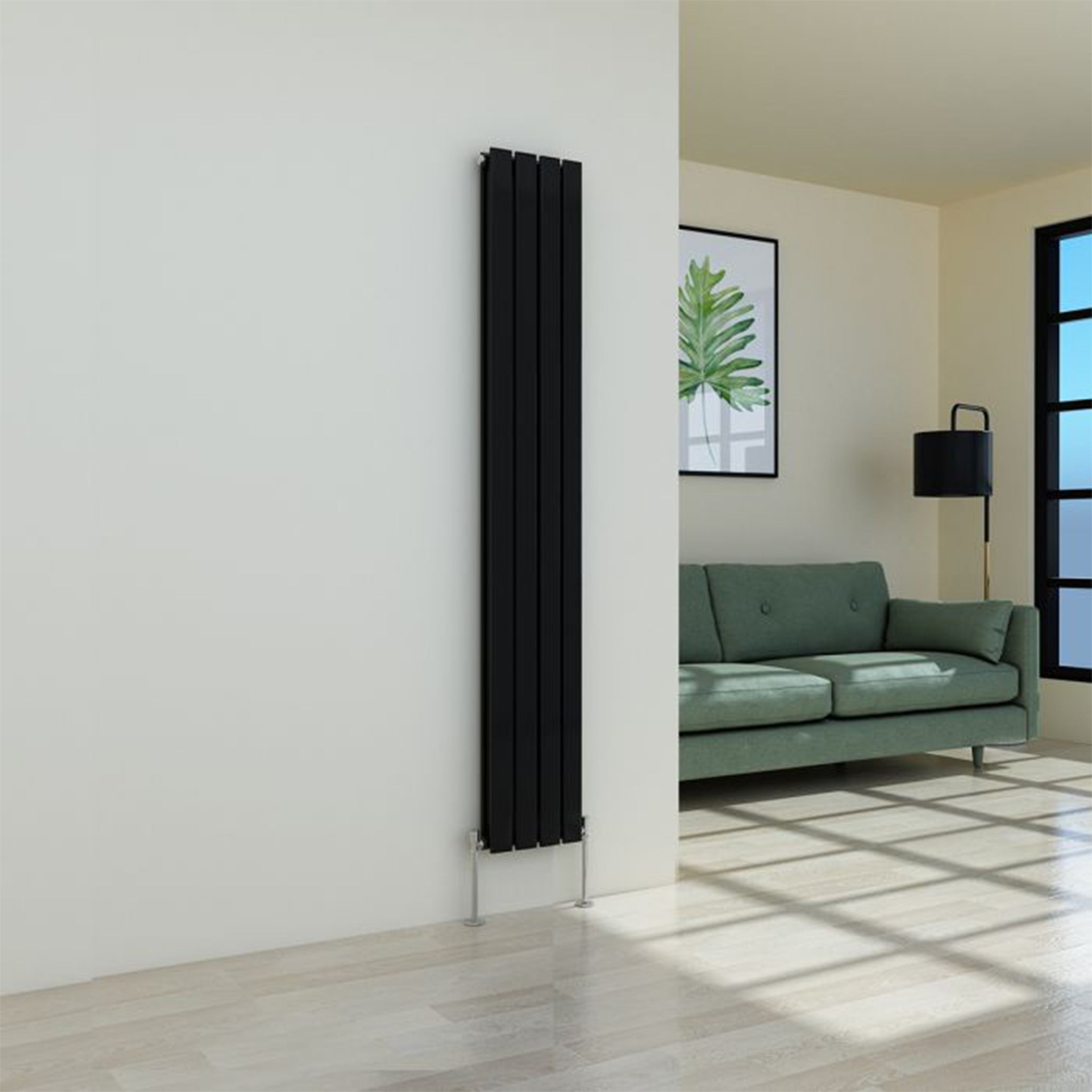 Flat Panel Double Vertical Radiator Matt Black - C032