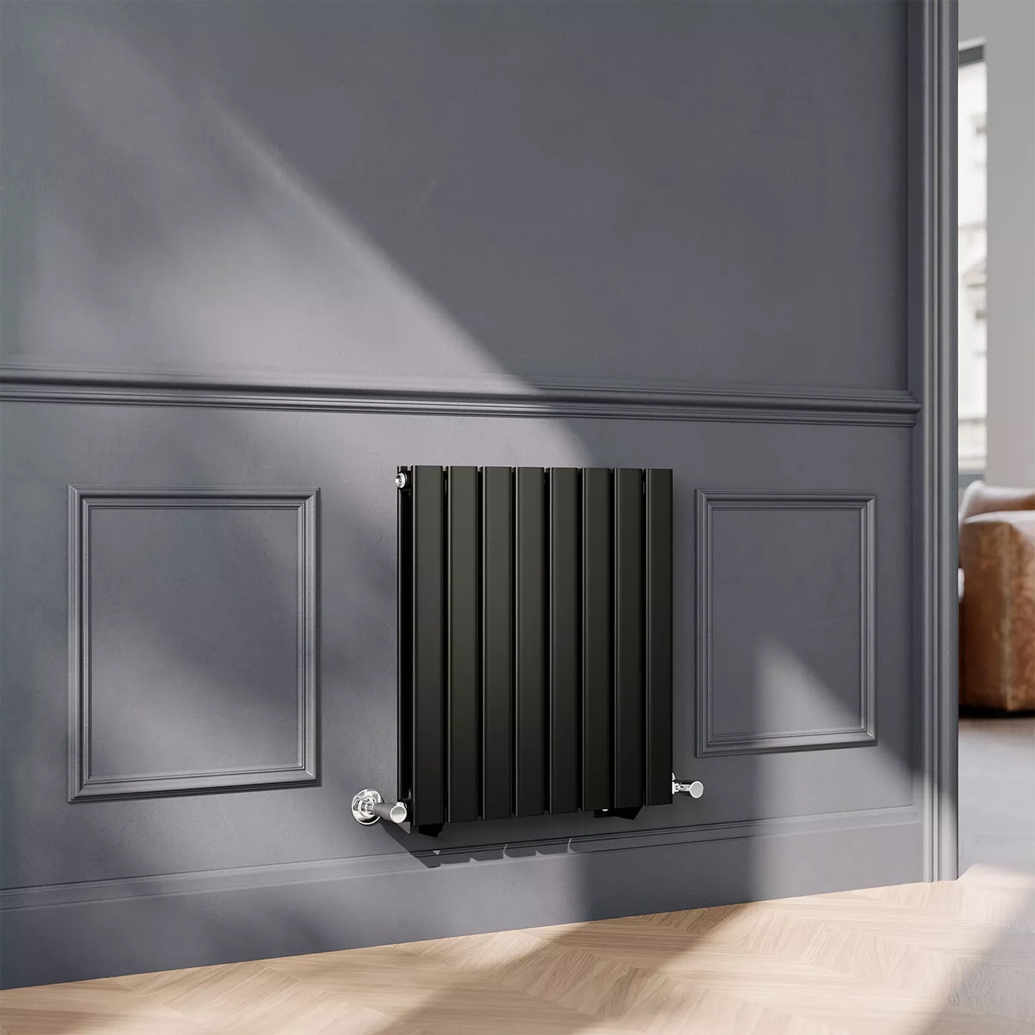 horizontal matt black double panel radiator