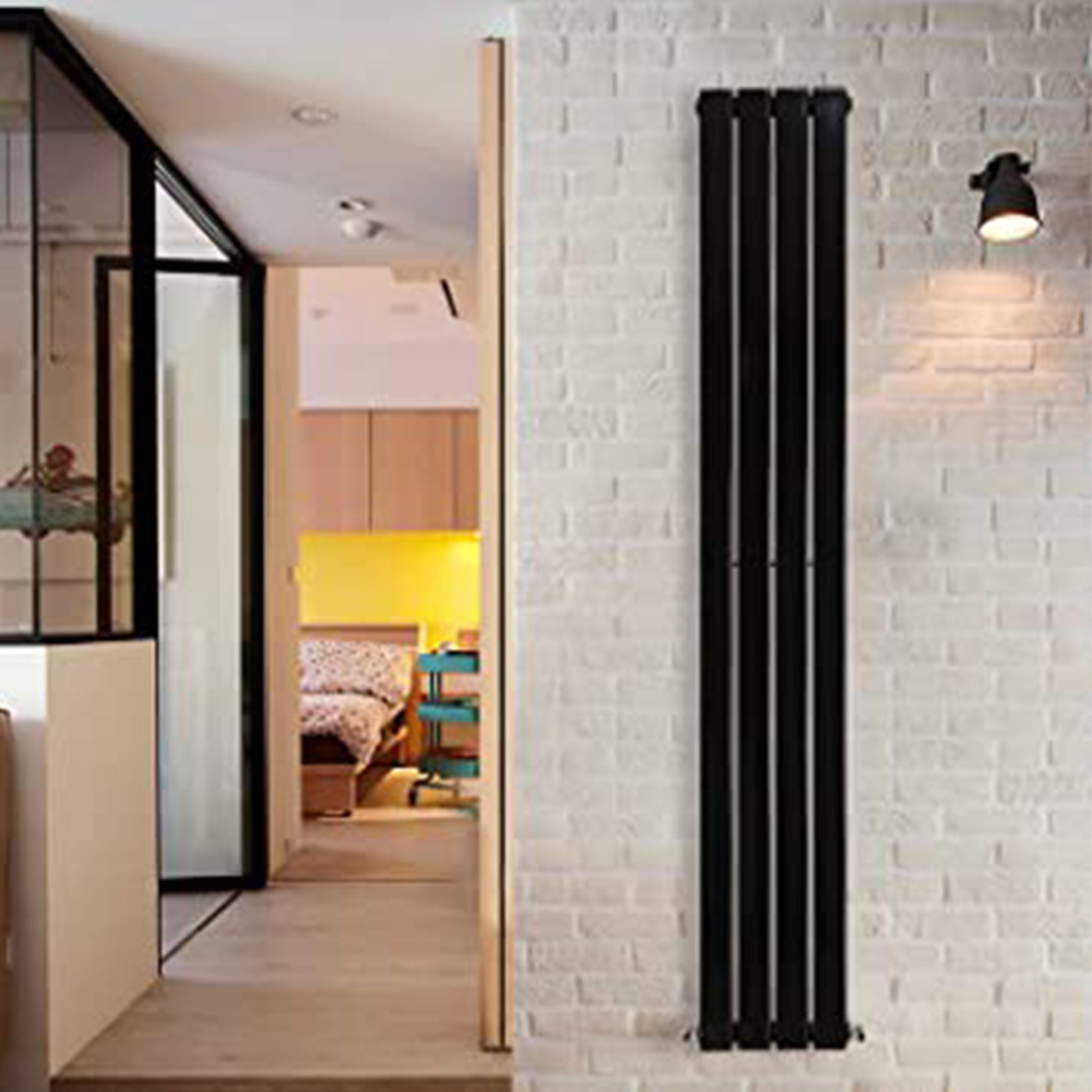 vertical matt black single panel radiator
