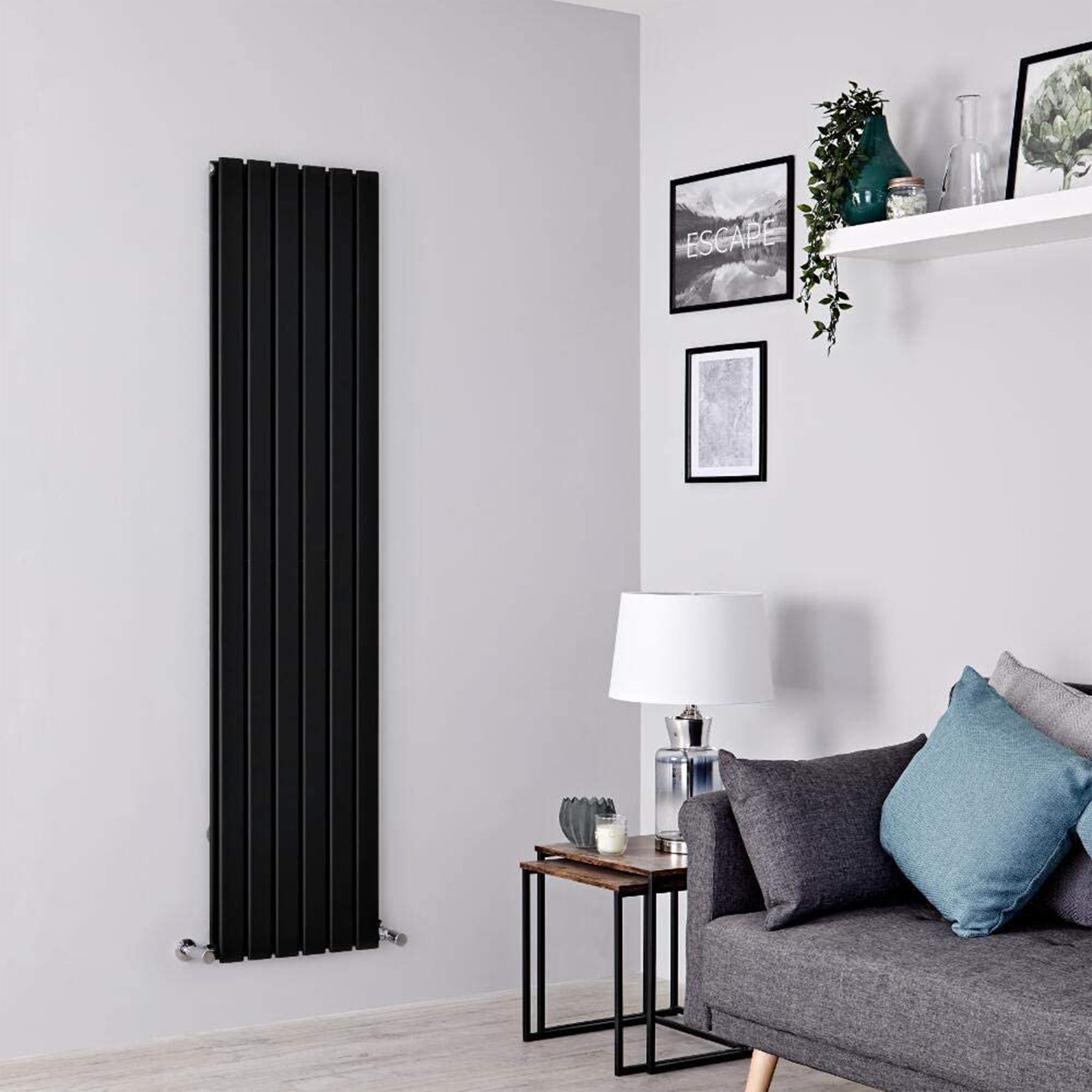 Flat Panel Double Vertical Radiator Matt Black - C032