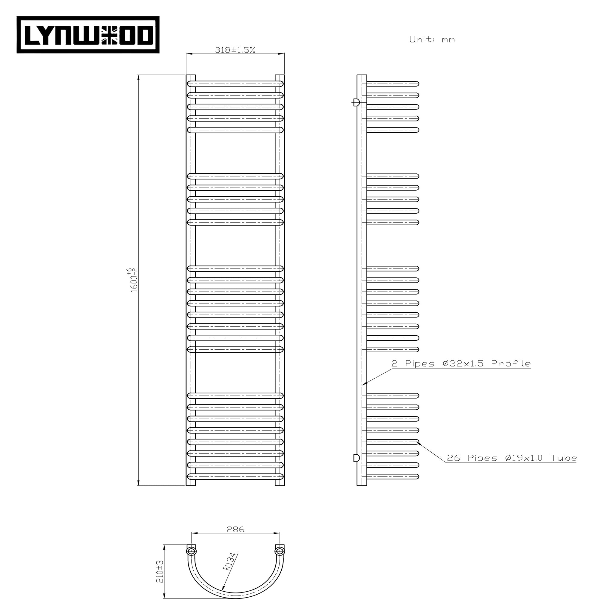 round towel rail size chart
