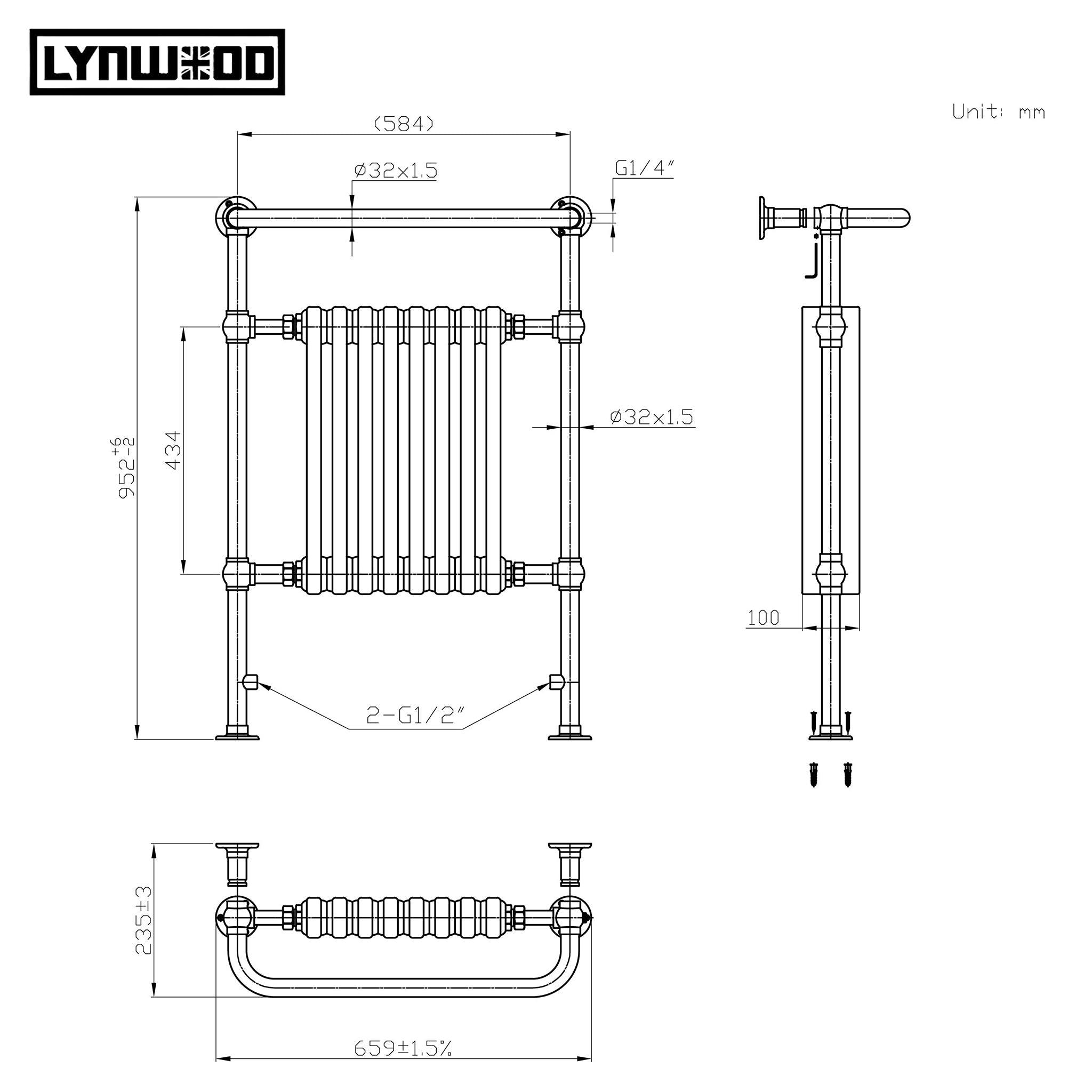 bathroom radiator size chart